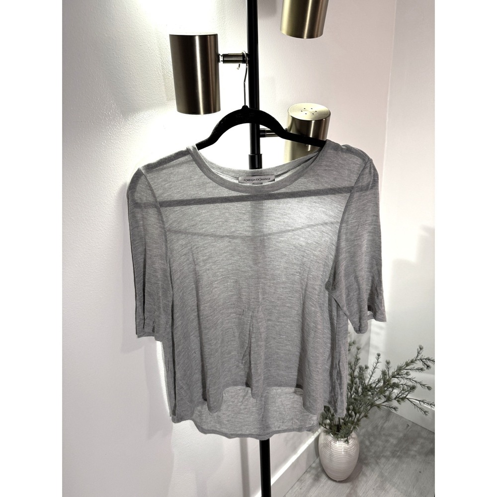Foreign Exchange Med sheer extra soft lightweight mockneck layering tee gray new